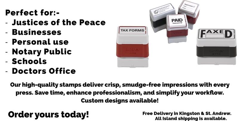 Advertisement for high-quality stamps suitable for various professional and personal uses.
