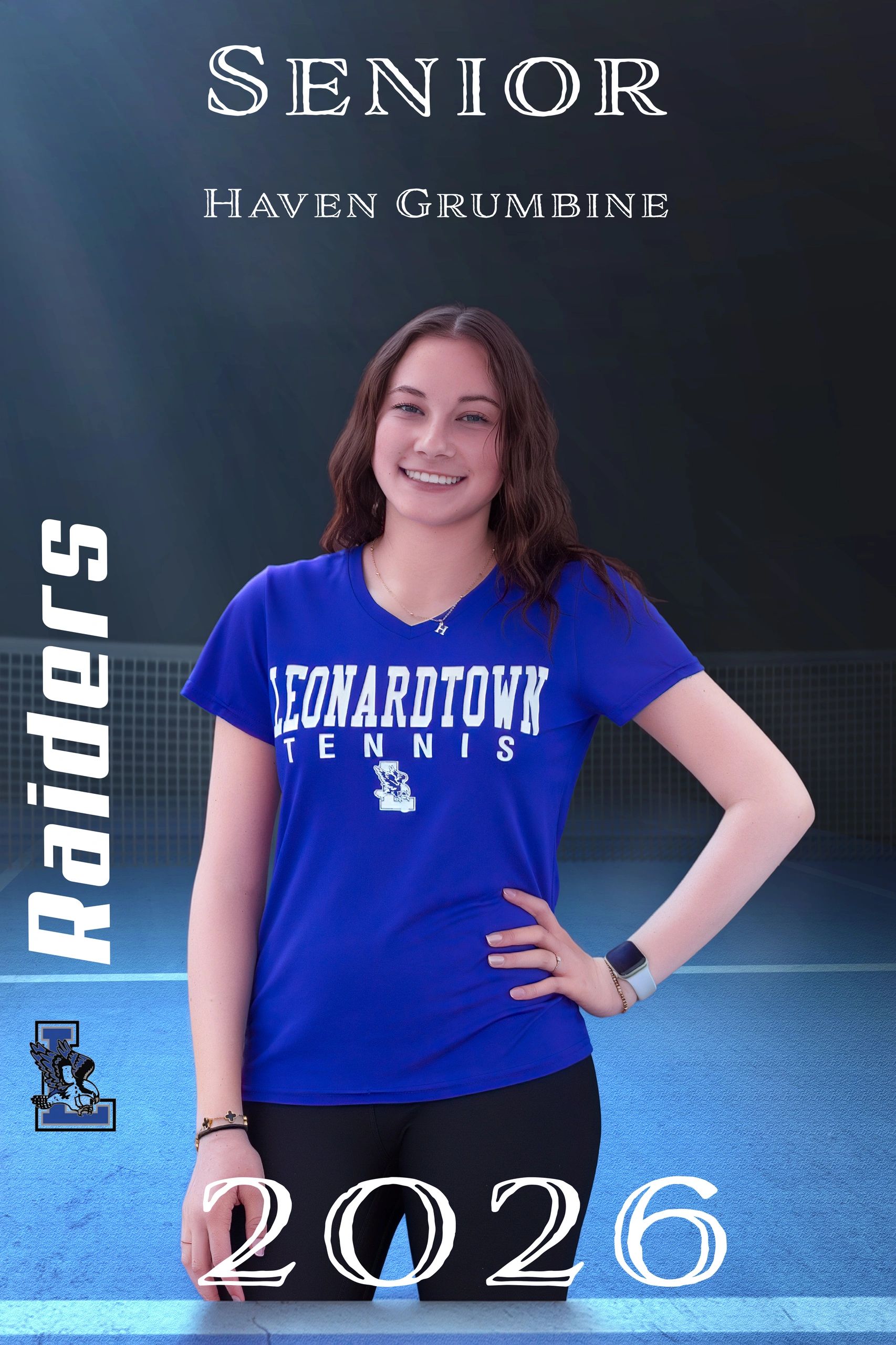 Senior Haven Grumbine in Leonardtown Tennis shirt, class of 2026.