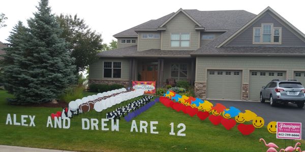 This combination lawn display includes 12 of everything for a 12th birthday yard surprise.