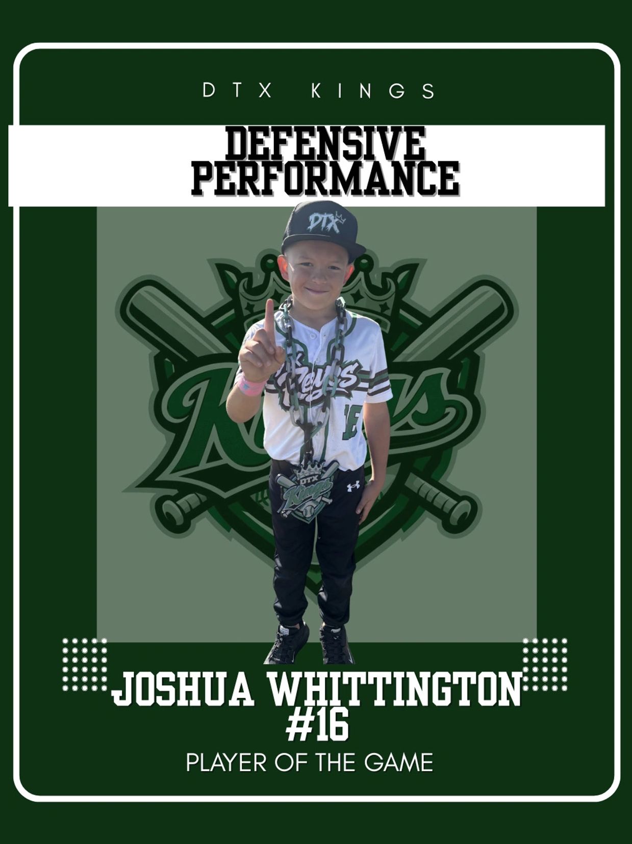 Joshua Whittington #16 named Player of the Game for defensive performance.