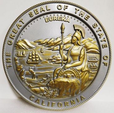 The great seal of the state of California.
Eureka in 3D Bronze and matte Silver