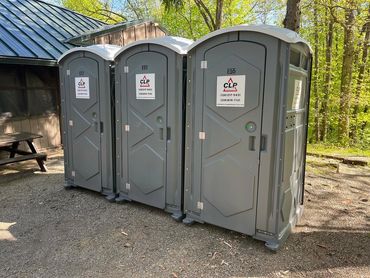 Portable toilets at Tuscazoar Camp near Zoarville, Ohio.