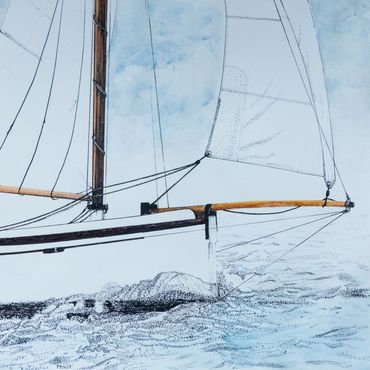 Drawing of a Couta boat sailing on Port Phillip, Victoria