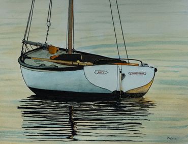 Drawing/painting of wooden fishing boat. at Westernport,Victoria