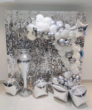 silver sequin wall