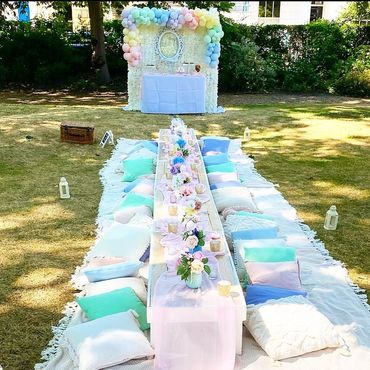 Pastel picnic tables