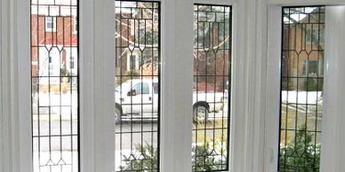 White Elm leaded glass windows, decorative windows, decorative glass door inserts