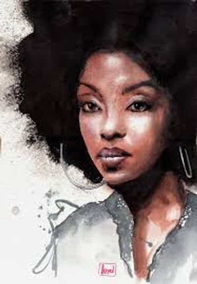 painting of a woman with curly hair
