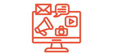 A computer with marketing items