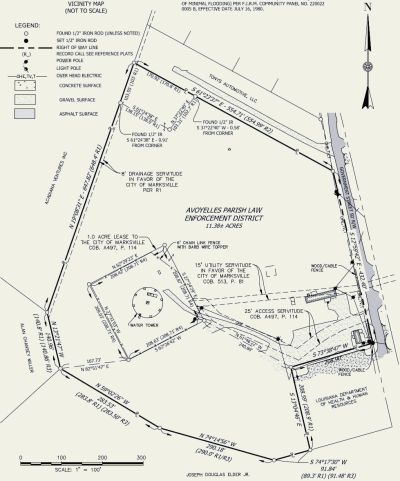 Detailed survey map of Avoyelles Parish Law Enforcement District covering 11.386 acres.