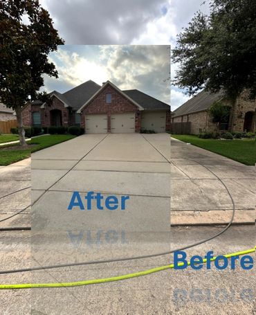 before and after of a driveway being cleaned