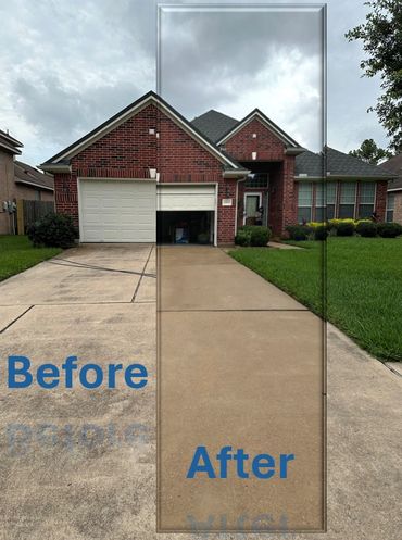 before and after of a driveway being cleaned