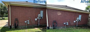 before and after of algae and mildew being removed from the side of a house