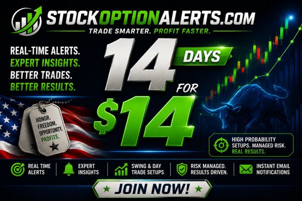 Advertisement offering 14 days of expert trading alerts for $14.