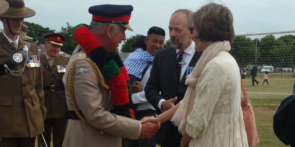 Laura Jo Lawrence meeting Prince Charles to discuss Craig's new Gurkha book in July 2019
