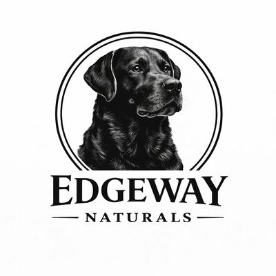 Black Labrador dog portrait logo for Edgeway Naturals brand.