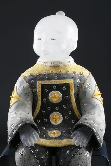 Monkey Tales
2018
24" H x 33" W x 15" D
cast glass, stoneware, gemstones, steel base