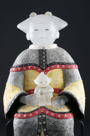 Monkey Tales
2018
24" H x 33" W x 15" D
cast glass, stoneware, gemstones, steel base