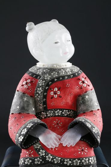 Monkey Tales
2018
24" H x 33" W x 15" D
cast glass, stoneware, gemstones, steel base