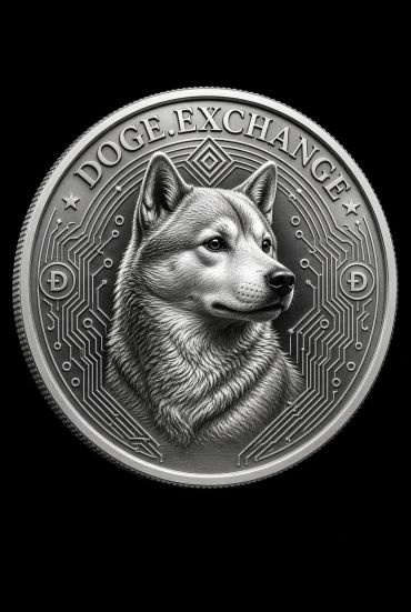 Silver Dogecoin digital currency coin with a Shiba Inu dog.