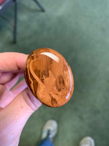 Instructor’s polish work brought out beautiful designs on a Jasper cabochon.