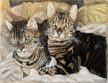 colored pencil picture of two Bengal Cats
