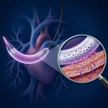 Heart illustration with magnified view of medication effects on artery walls.