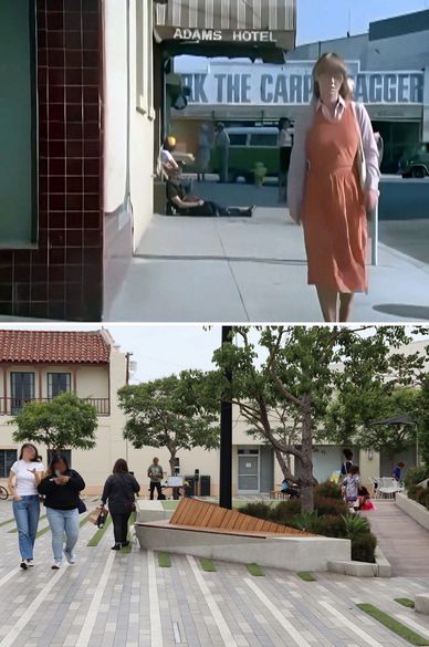 Then and now filming location from Angels On The Street episode from the TV series Charlie's Angels.