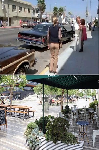 Then and now filming location from Angels On The Street episode from the TV series Charlie's Angels.