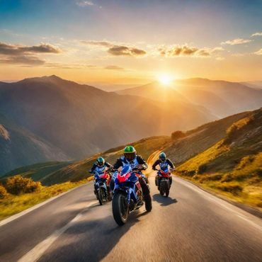Superbikes on mountain road