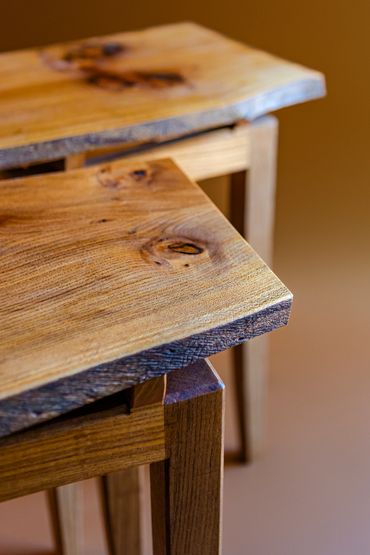 Close-up of wooden furniture edges.