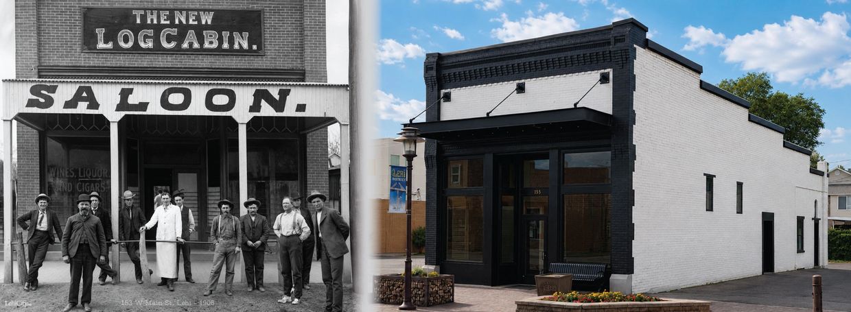 Historic and modern view of a building once known as The New Dog Cabin in Lehi.