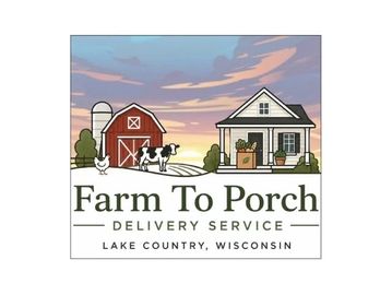 Logo of Farm To Porch delivery service with farm and house illustration.