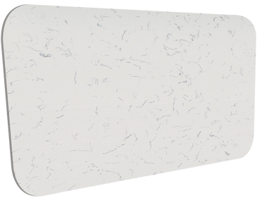 White marble slab with subtle gray veining and rounded corners.