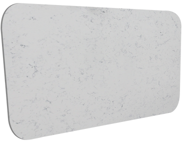 White marble countertop with gray veining and rounded edges.