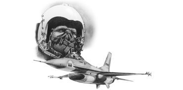 Pencil Illustration - F-16 Fighter Jet and Pilot