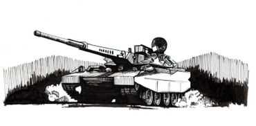 Pen & Ink Drawing - Army Tank