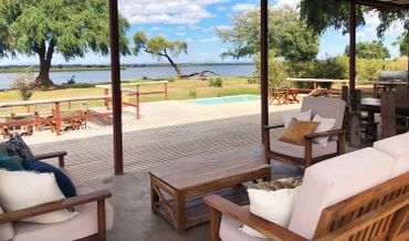 Lounge area at Bubezi Camp with Zambezi River view