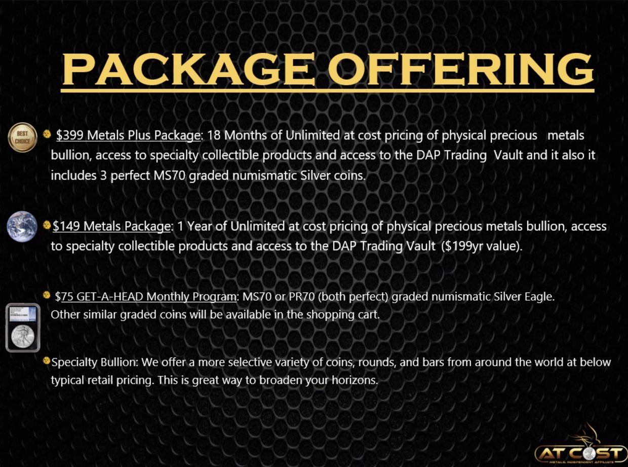 Buy God & Silver at Cost.  Join our Affiliate Program to start earing extra income