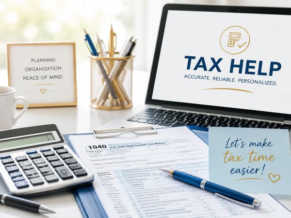 Ayuda con impuestos y planificación financiera en un escritorio organizado.