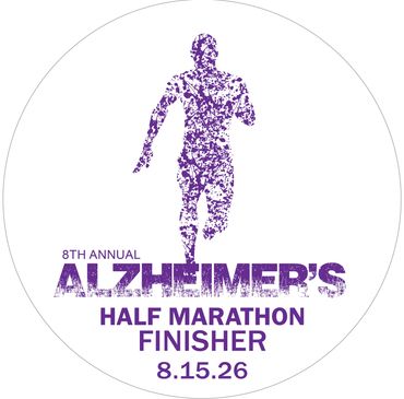 Logo for 8th Annual Alzheimer's Half Marathon Finisher event on 8.15.26.