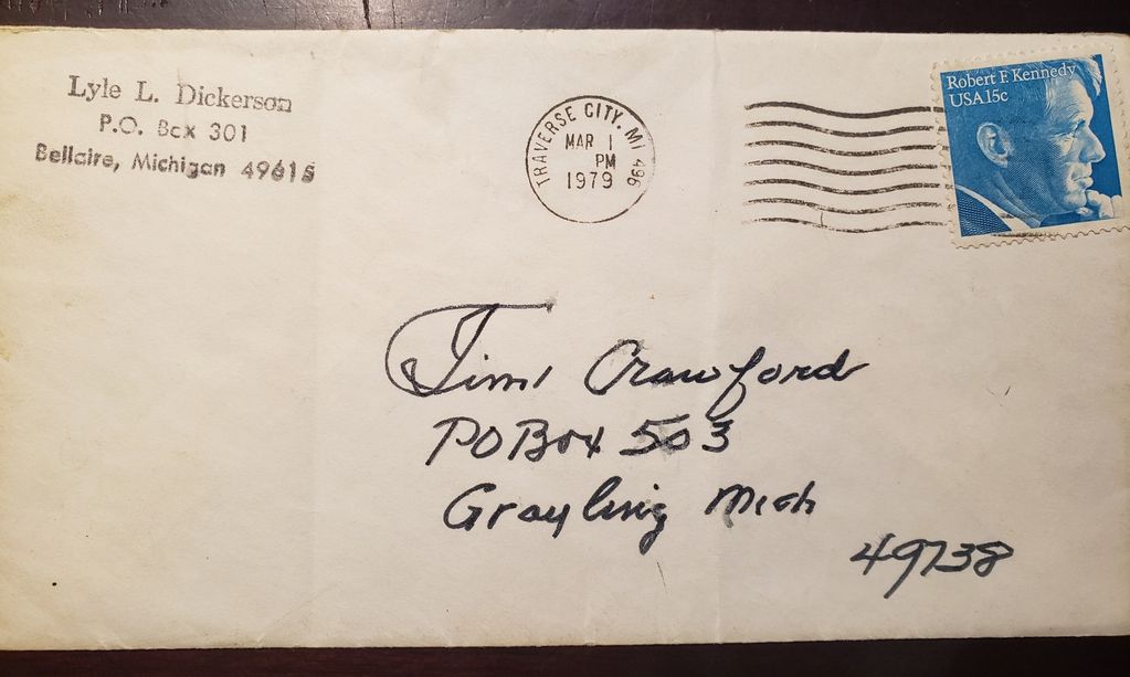 Lyle Dickerson bamboo fly rod, Lyle Dickerson envelope, Lyle Dickerson writing, Dickerson ephemera