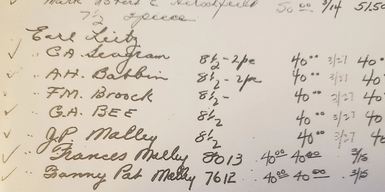 Lyle Dickerson bamboo fly rod, Lyle Dickerson ledger, Dickerson ledger records