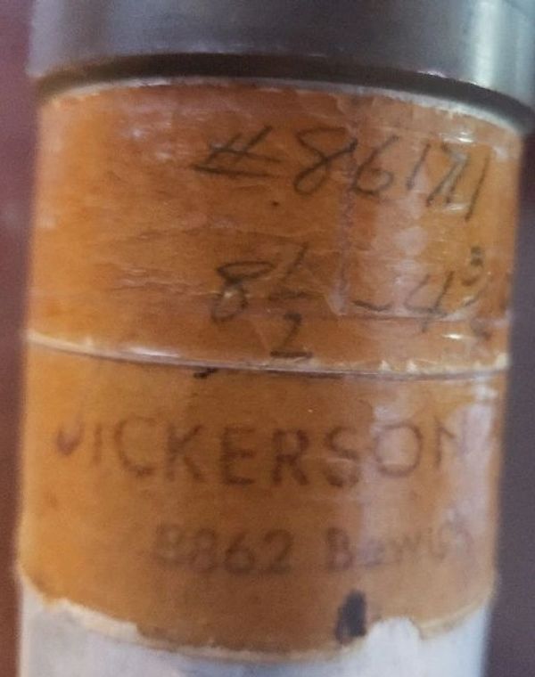 Lyle Dickerson bamboo fly rod, Lyle Dickerson rod tube, Dickerson fly rod tube label