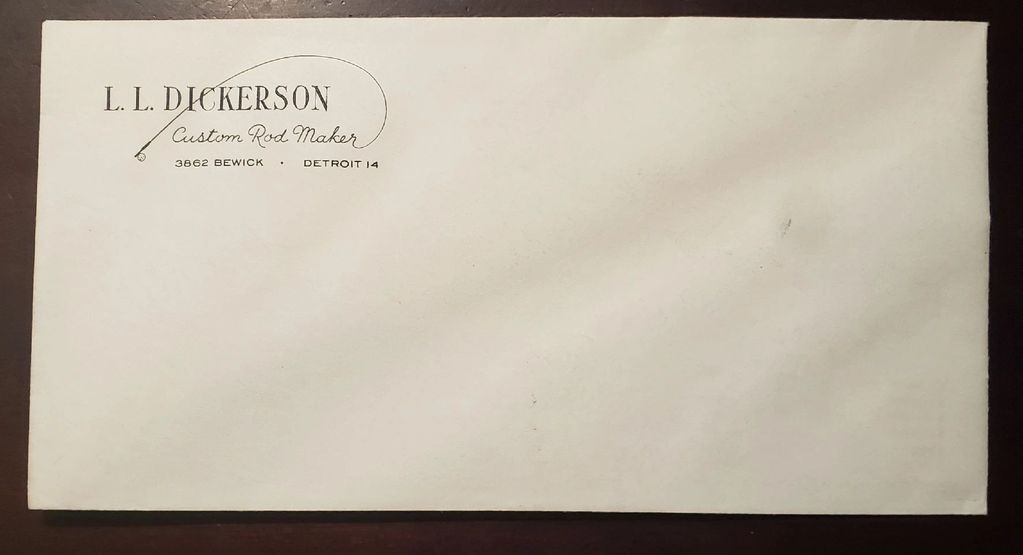 Lyle Dickerson bamboo fly rod, Lyle Dickerson catalog, Lyle Dickerson envelope, Dickerson ephemera