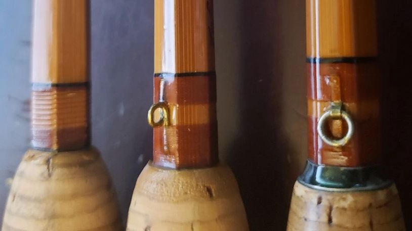 Lyle Dickerson bamboo fly rod, Lyle Dickerson hook keeper, Dickerson fly rod wraps