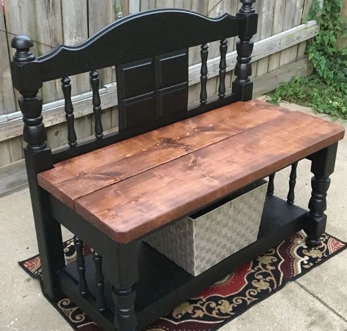 Recycled twin headboard, entryway bench