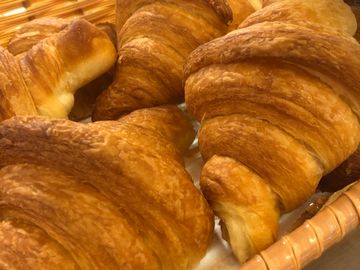 Traditional croissants in a basket