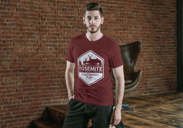 Yosemite national park California design burgundy t-shirt for men