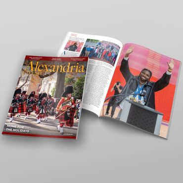 Alexandria Living Magazine Cover and open magazine spread.